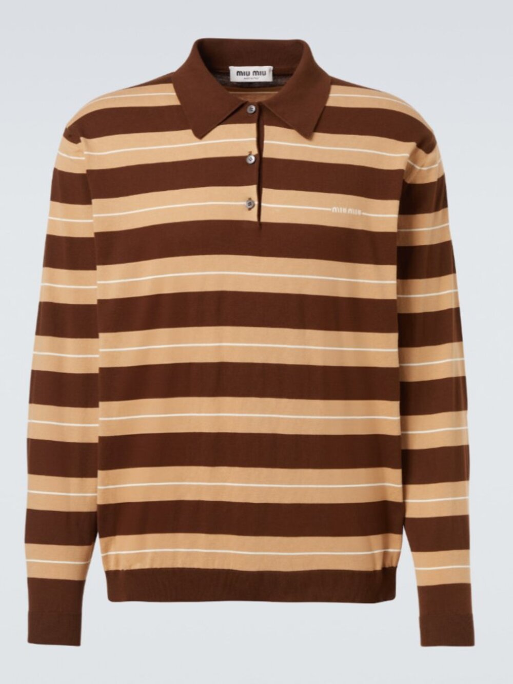 miu miuCotton striped long-sleeved knitted sweater (khaki stripes)